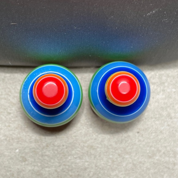 Vintage Estate Bubble Back Rainbow With Red Gems Earrings RARE 1 Of A Kind - Picture 4 of 7